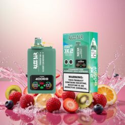Razz Bar 40000 Puffs Norge Engros Skjermvisning Type-C Jordbær Kiwi & Blåbær Sur Bringebær 1.0Ω 2 Mesh Coil 650mAh 2%/5% Nikotin
